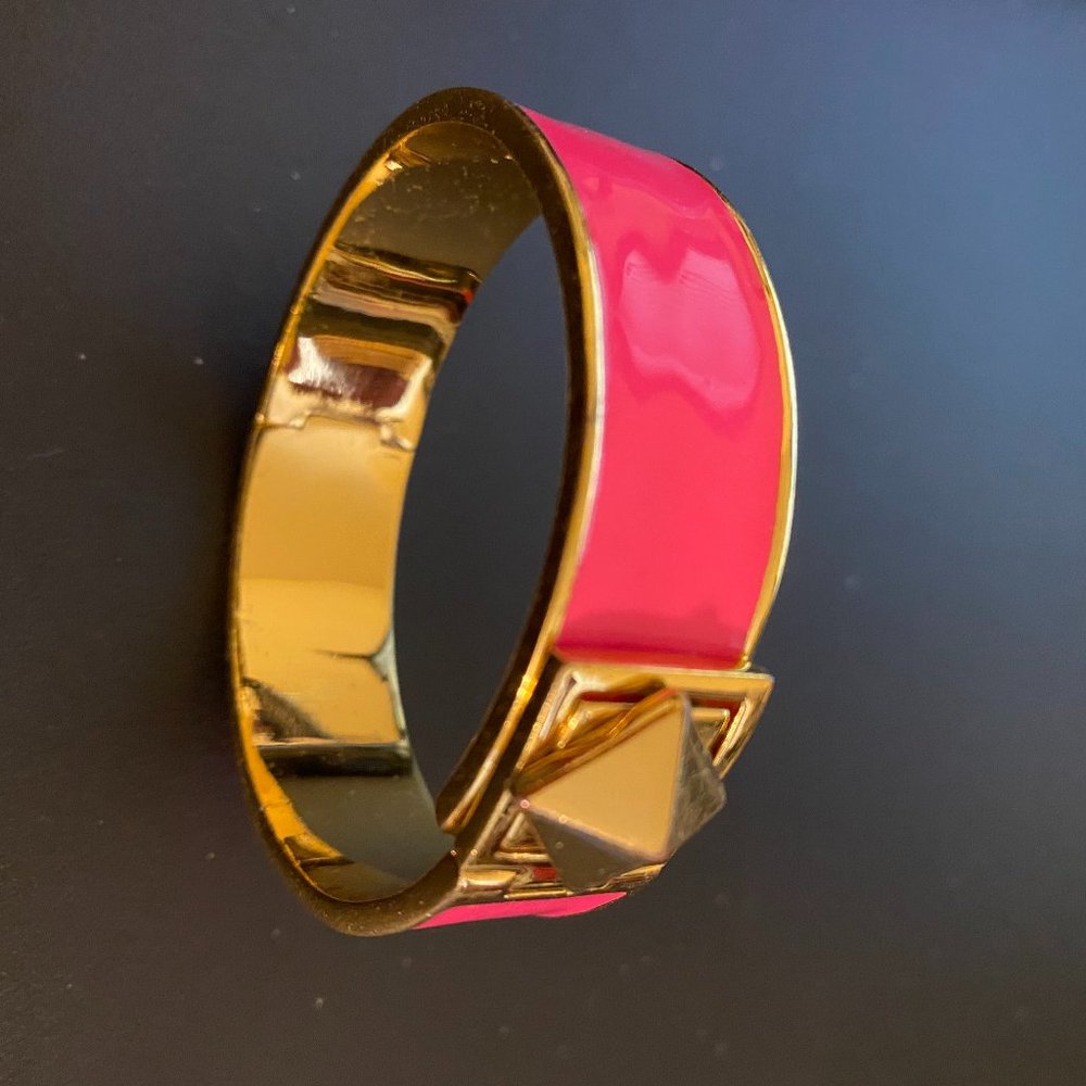 Kate Spade Gold Tone Pink Enamel Turn Lock Hinged Bracelet